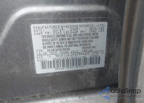 2019 Nissan Sentra Sv z USA, uszkodzony, nr VIN 3N1AB7AP2KY303764